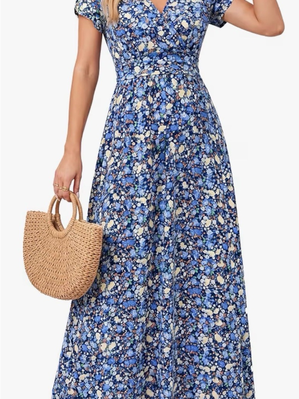 Blue Floral Maxi Dress - Classic Women's maternity  V-Neck Summer Dress